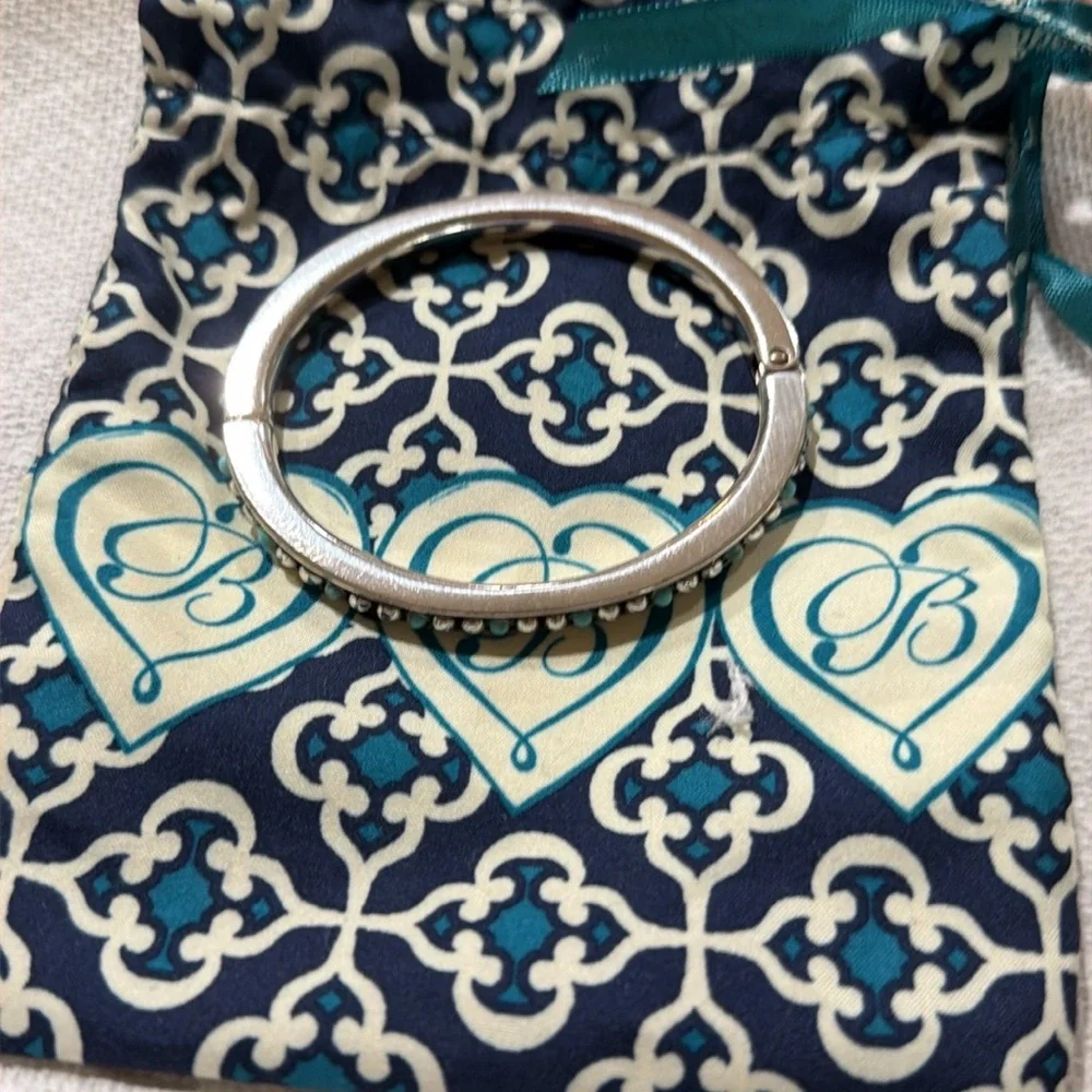 NEVER WORN : Brighton Silver and Turquoise Studded Hinged Bangle Bracelet - Picture 2 of 4
